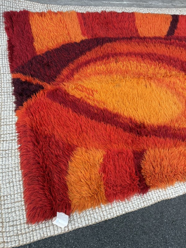 Ege Rya Deluxe 9’ x 6’ Mid Century Danish Red & Orange Wool Shag Rug MCM Vintage gallery