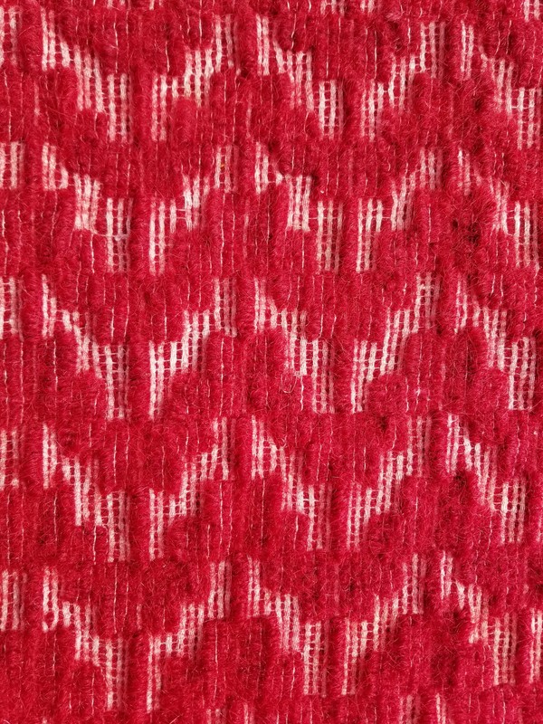 Vintage American Handmade Jacquard Loom Reversible Wool Red Blanket 6.6x4.5 ft gallery