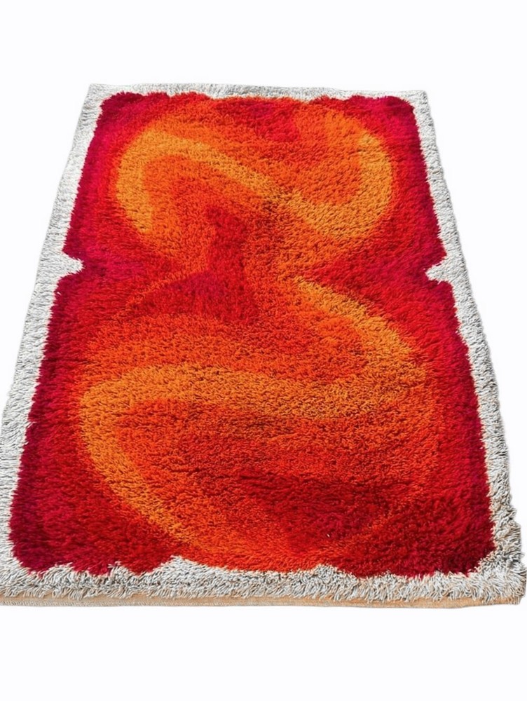 DESSO Shag Rug Carpet dralon wool orange yellow red Vintage Mid Century 60s 70s