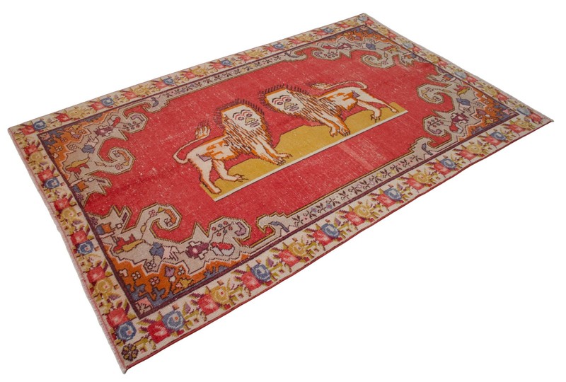 Lion Motif Rug, Handmade Rug, Turkish Rug, Area Rug Wall Rug, Vintage Rug, 4 x 7 gallery