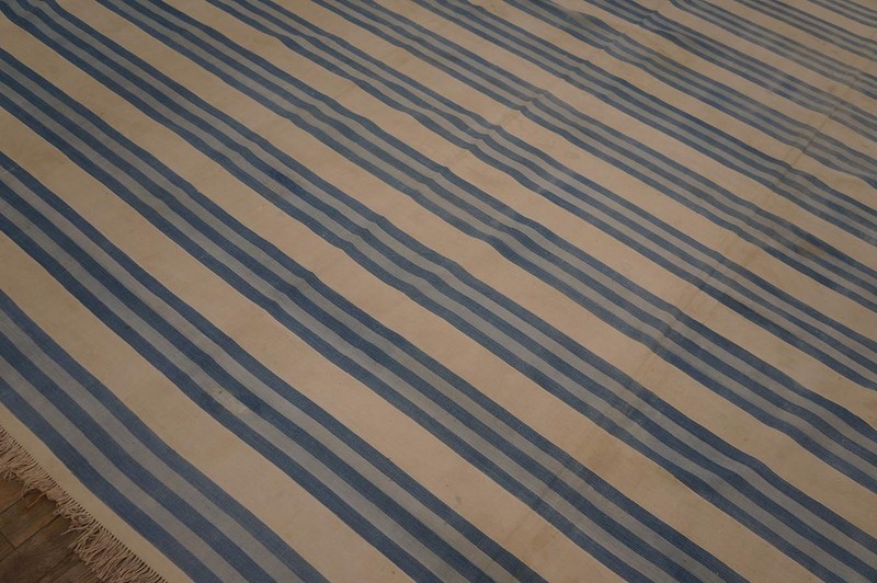 12X19 Vintage Indian Dhurries Blue Cotton Area Rug 1930 gallery