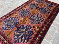 Afghan Vintage Baluchi Area Rug 4×6 Ft Tribal Handmade Wool Geometric Rug