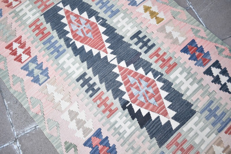 Vintage Turkish Rug 43'' x 67'' Flat Woven Rug Faded Colors Kayseri Wool Rug gallery