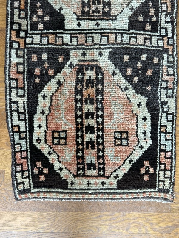 Vintage Unique Turkish Kilim Geometric Patterned Rug in Black and Coral Red gallery