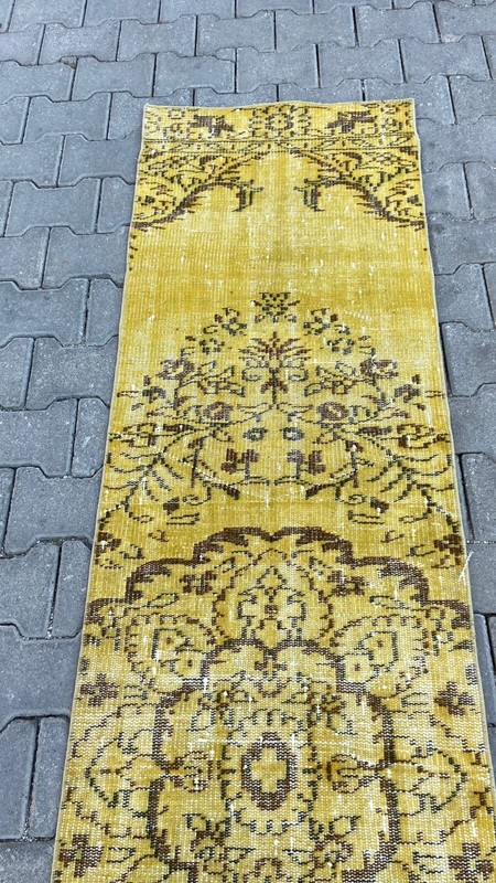 Turkish Rug, 2x9 ft, Vintage Rug, Runner Rug, Yellow Rug, Anatolian Carpet, Wool gallery