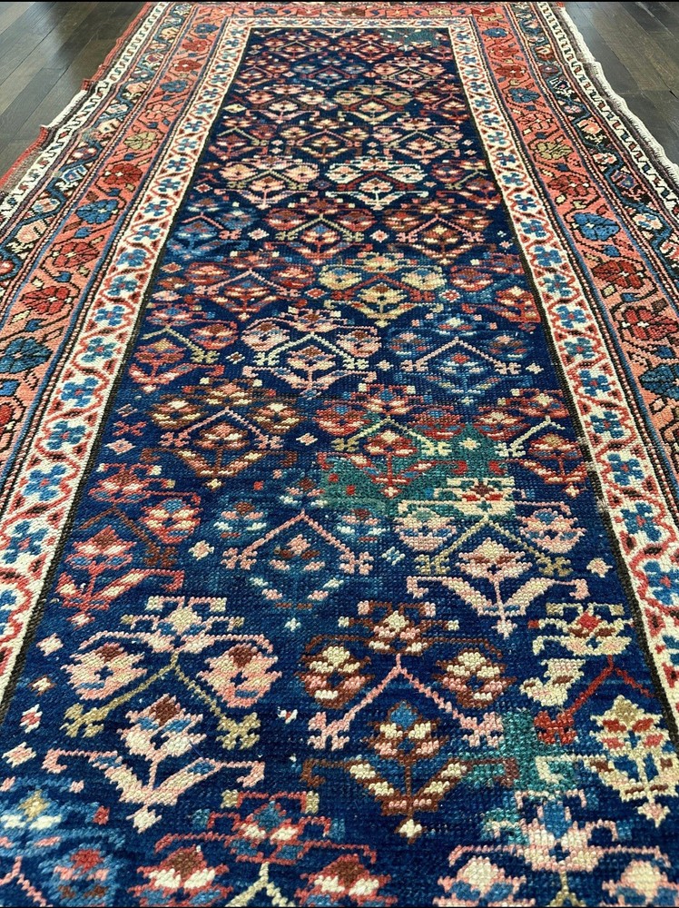 Spectacular Antique Kurdish Runner c.1920 Very Rare Stunning Natural Dyes 3’7x11