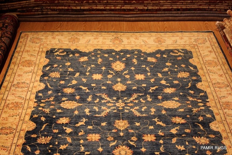 _HANDMADE_BLUE_RUG_8' x 10' vegetable dye Navy Royal Blue, Light Beige Gold gallery