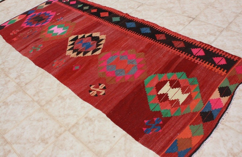 TURKISH KILIM RUNNER RUG 3x9, TURKISH KILIM RUNNER RUG 45"x108", RED KELIM 3x9 gallery