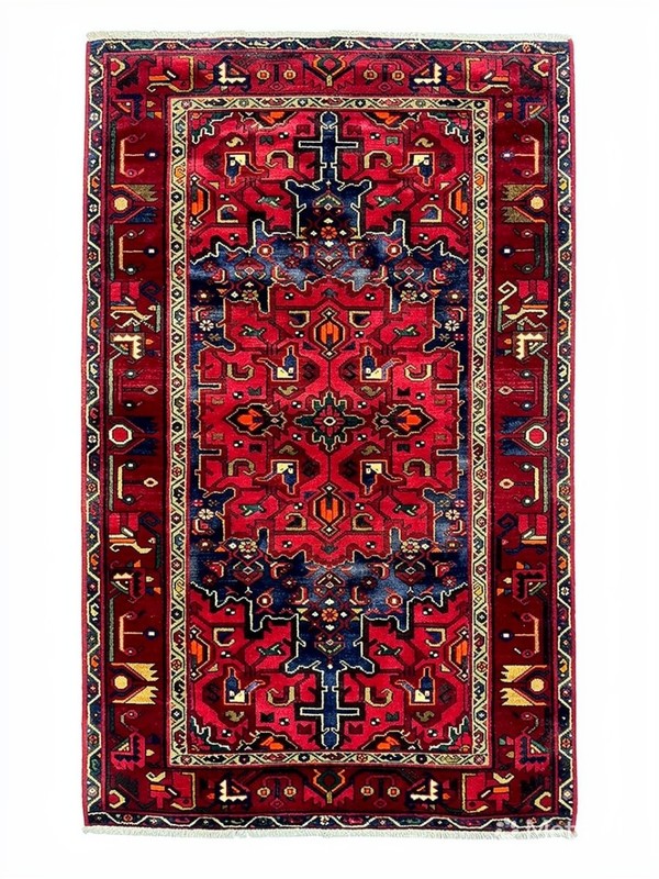 Vintage Zanjan Tribal Hand Knotted Wool Area Rug 4x7 Blue Red Geometric Oriental gallery