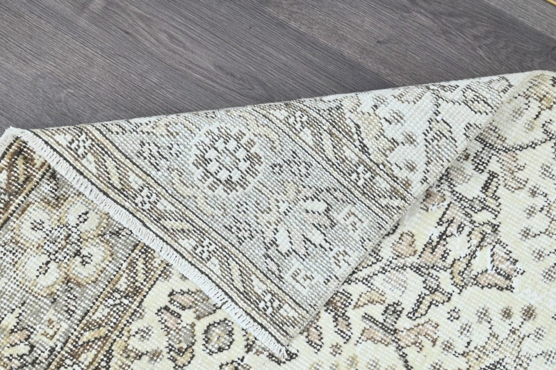 Vintage Turkish Runner Rug 2x10ft BEIGE Handmade Anatolian Oushak Hallway Wool gallery