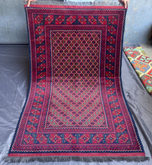 Hand Knotted Afghan Turkmen Rug Taj Mahal Design Dark Red 3’5×5’4 Area Carpet