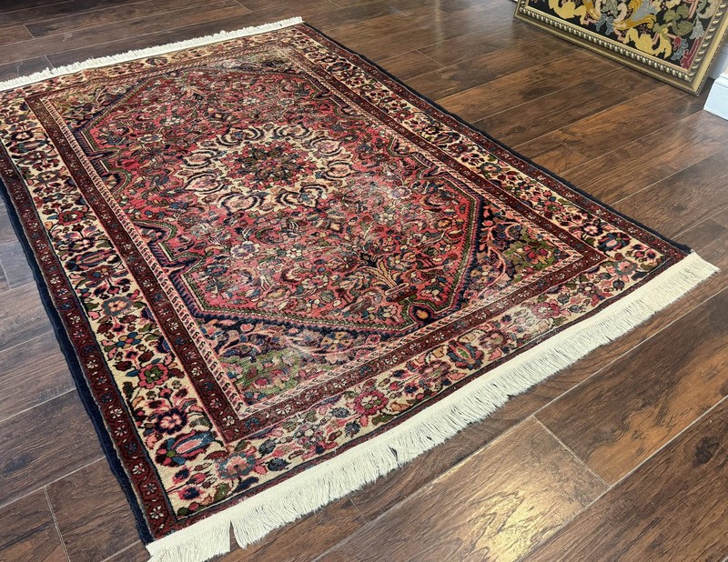 Antique Per'sian Malayer Rug 4.7 x 6.6 Tribal Rug 1920s Carpet Light Red gallery