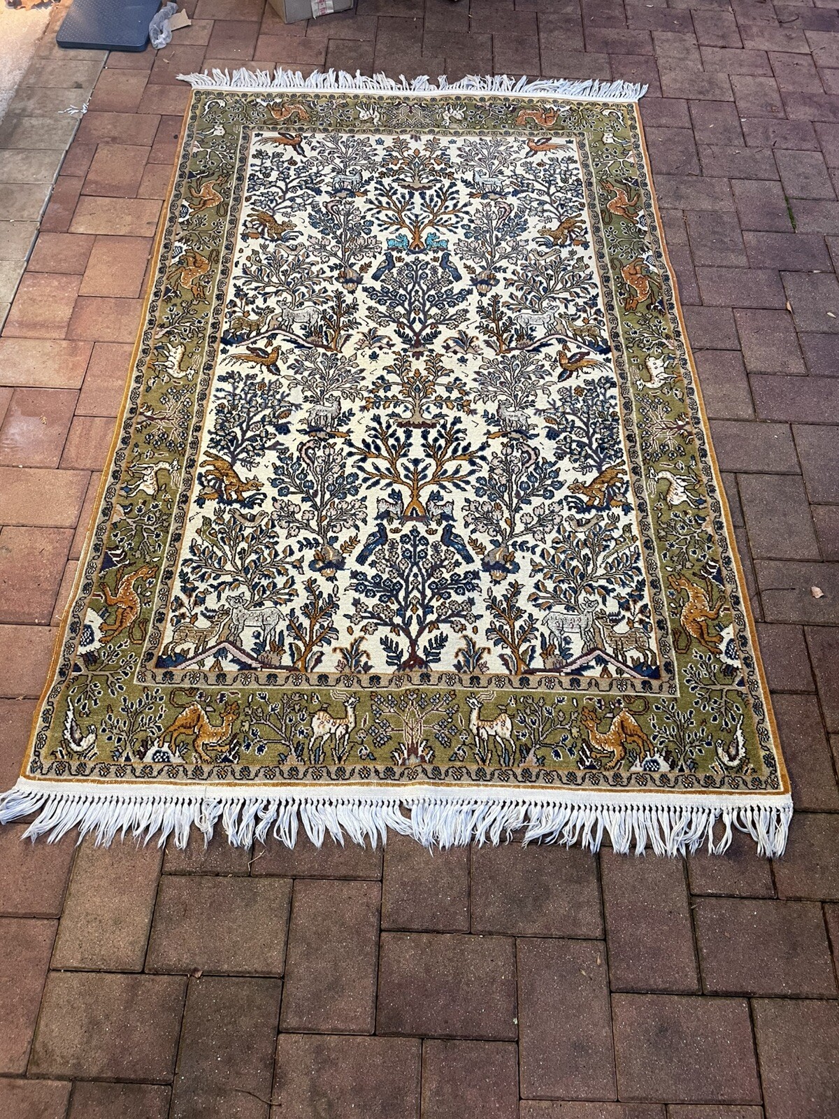 1940s Antique Rug Silk And Cotton With Animal & Tree Design gallery