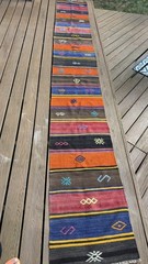 Anatolian Handmade Kilim Runner Rug Turkish Striped Wool Flatweave Boho 2’x15′
