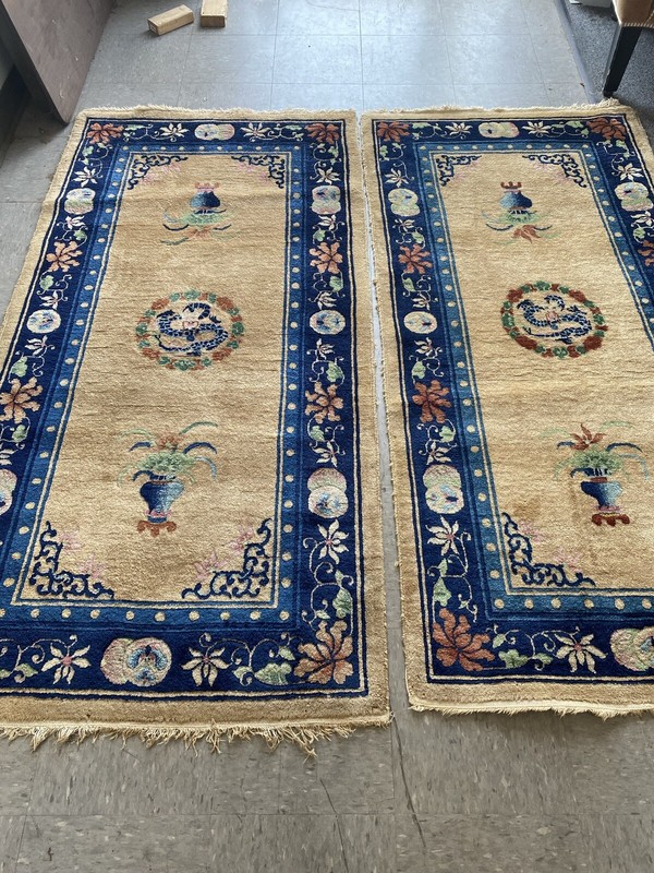 ANTIQUE CHINESE ART DECO RUG #9349and #9350 a pair 3x6 in perfect condition gallery