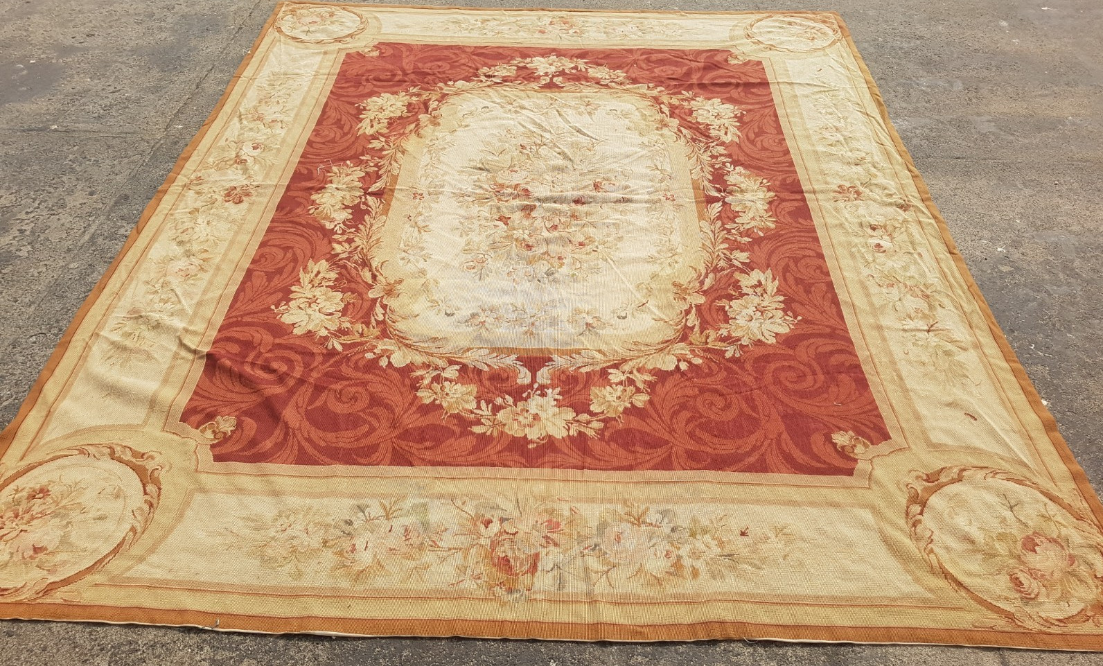 Vintage Handmade French Aubusson Style Floral Wool Needlepoint Rug 292x234 cm gallery