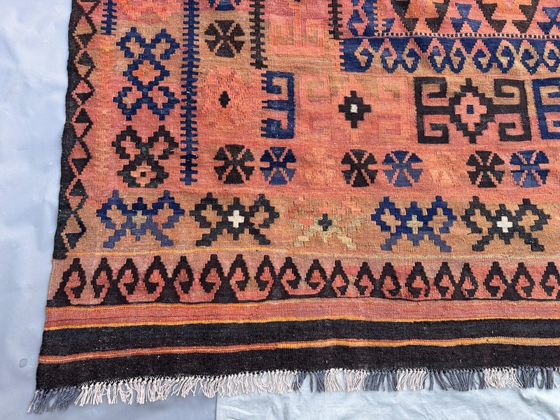 Terracotta Faded Kilim Rug 8'4x17' Turkish Navajo Tribal Boho Flatweave vintage gallery