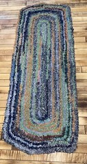 Antique Primitive Hand Woven Braided Rug Blue/Green/Orange Area 4’4”x21”
