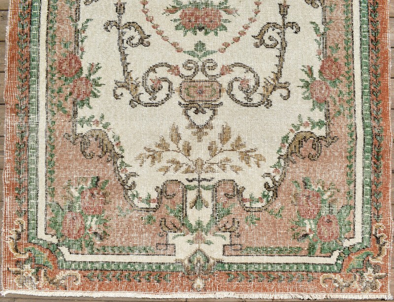 Turkish Rug 44''x78'' Vintage Light Muted Color Oushak Floral Carpet 112x200cm gallery