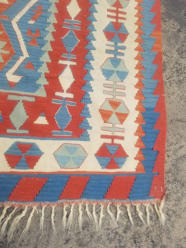 Distressed Fine Vintage Traditional Handmade Turkish Wool Kilim 5.9x3.8 ft gallery
