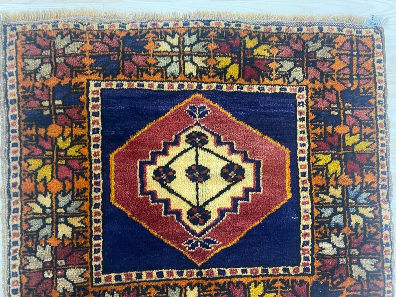 Vintage Handwoven Turkish Square Rug 1.9 x 2.3 ft Wool Floral Anatolian Carpet gallery