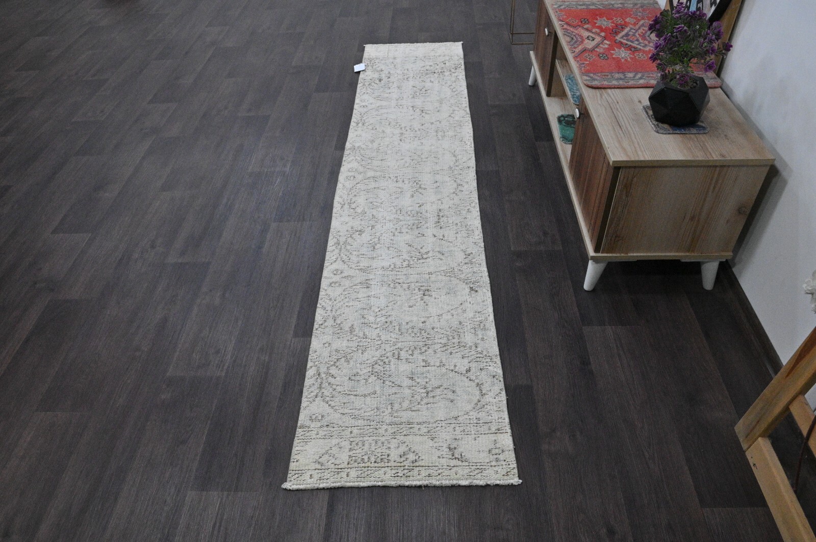 Vintage Turkish Runner Rug 2x8ft BLUE Handmade Anatolian Oushak Hallway Wool gallery