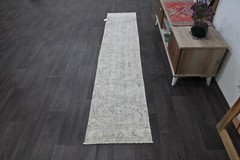 Vintage Turkish Runner Rug 2x8ft BLUE Handmade Anatolian Oushak Hallway Wool