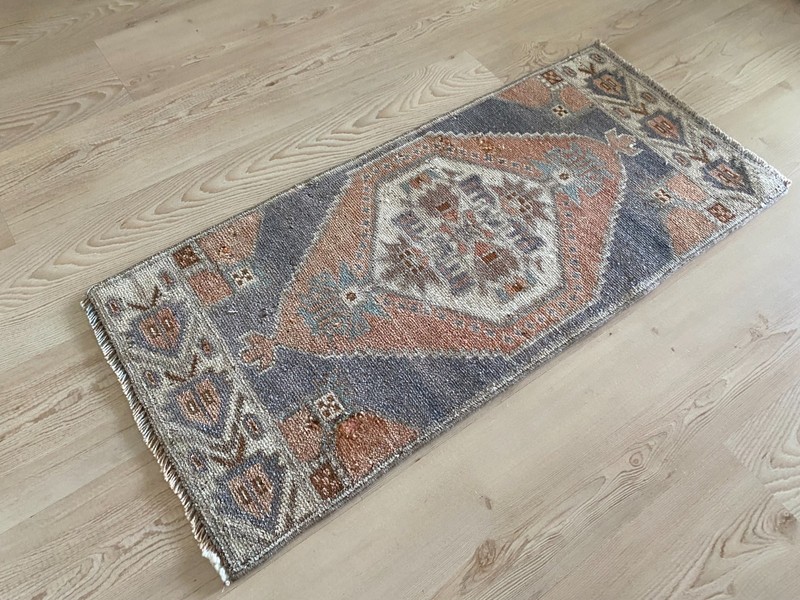 Vintage Anatolian Small Oriental Ethnic Rug 1.4x3.1 ft with Geometric Medallion gallery