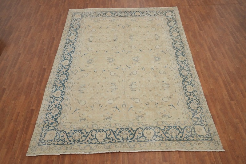 Vegetable Dye Beige/ Blue Handmade Wool Traditional Room Size Area Rug 10x13 gallery