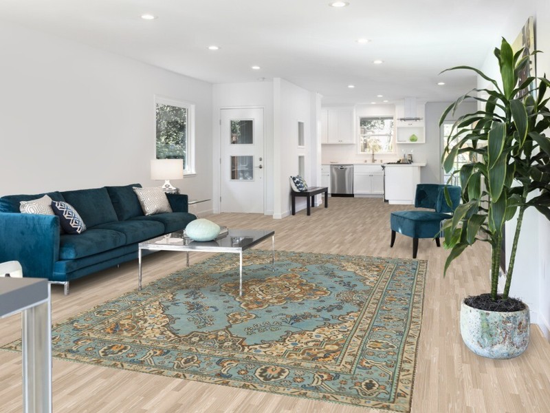 Light Blue Wool Handmade Dining Room Area Rug Traditional Vintage Carpet 6x9 gallery