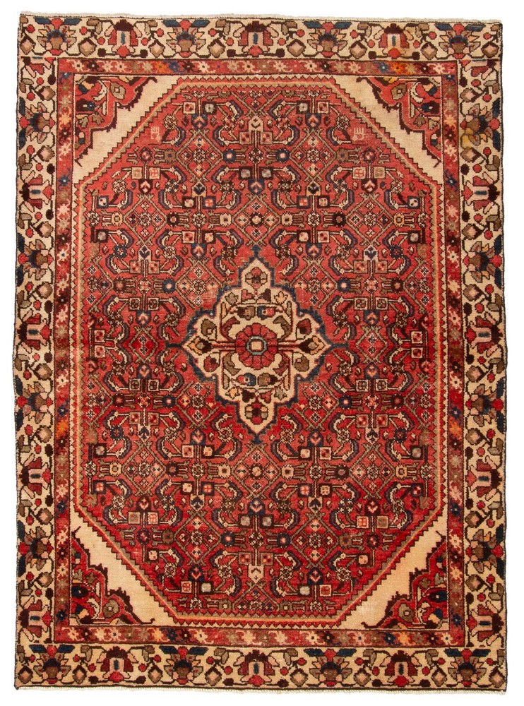 Vintage 4'9" x 6'7" Traditional Hand Knotted Vegetable Dye Wool Area Rug