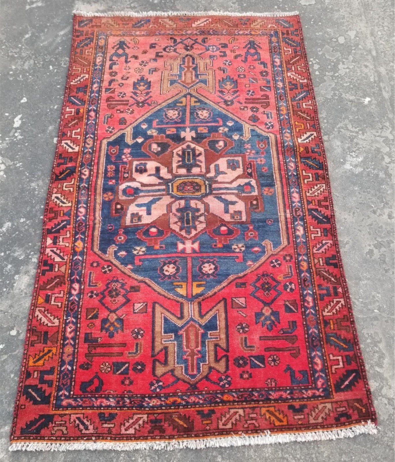 Vintage Traditional Handmade Karajeh Wool Multicolor Rug 198x115cm gallery