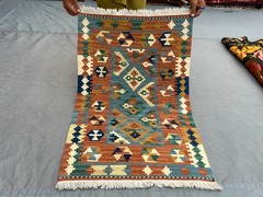 2×3 ft Hand Woven Kilim Rug Flat Weave Turkish Style Small Geometric Area Carpet