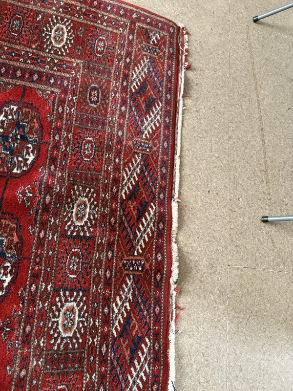 Vintage Hand Knotted Afghan Turkmen Rug 1.2x1.9m Red Wool Tribal Bukhara Carpet gallery