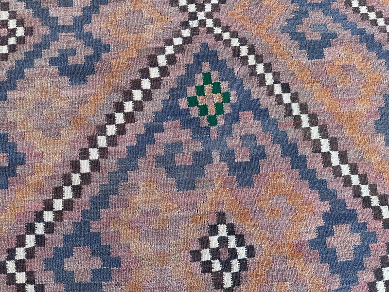 Vintage Terracotta Faded Kilim Rug Wool Geometric Tribal Handmade Kitchen Rug gallery