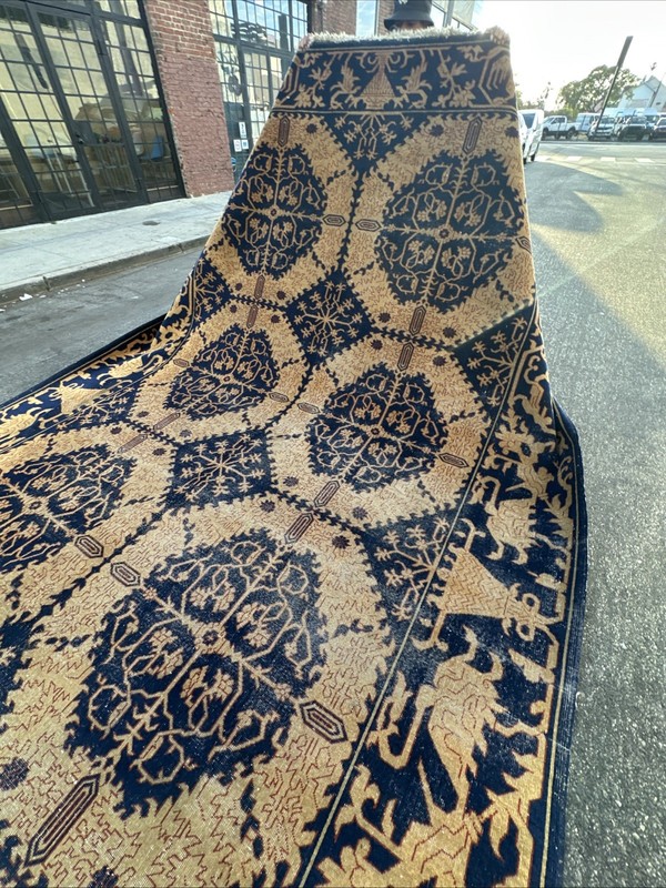 Auth: 1920 Antique RUG GREEK ISLANDS SPARTA MASTERPIECE GOLD & BLUE 10X15 gallery