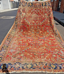 Auth: 19th C Antique Serapi Heriz Rug Dramatic Organic Red & Blue 8X11 NR