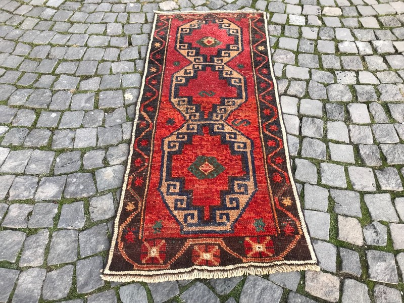 Turkish Vintage Rug Handmade Wool Rug Bohemian Runner Rug Home Rug2,2 x 5,1 ft gallery