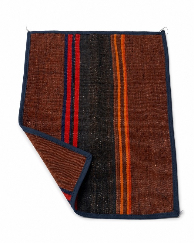 Vintage Afghan Wool Silk Kilim Rug Mat Handmade Striped Brown Black 15x20 Inches gallery