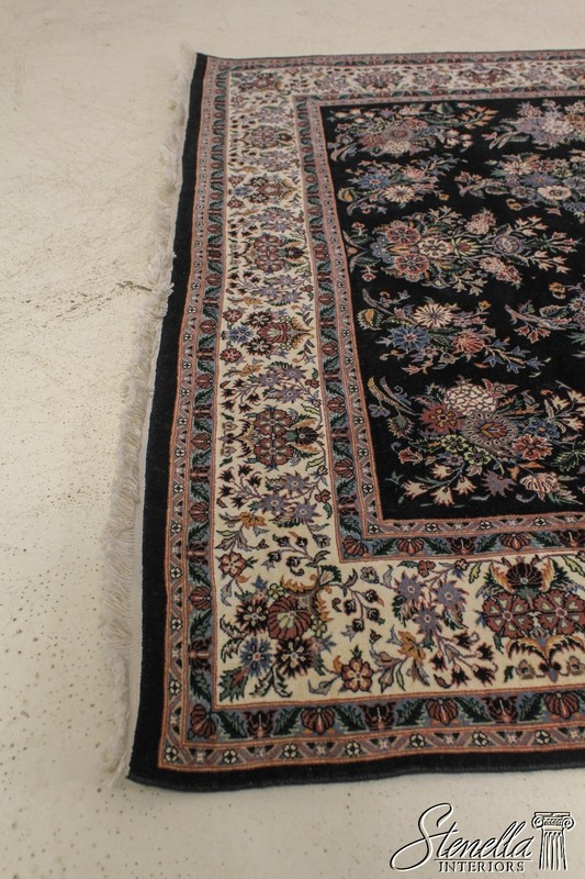 LF58038EC: Black Floral Print 100% Wool Hand Woven 6x9 Rug gallery