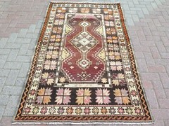 Brown & Red Geometric Vintage Rug, Tribal Handwoven Anatolian Carpet 48″x76″