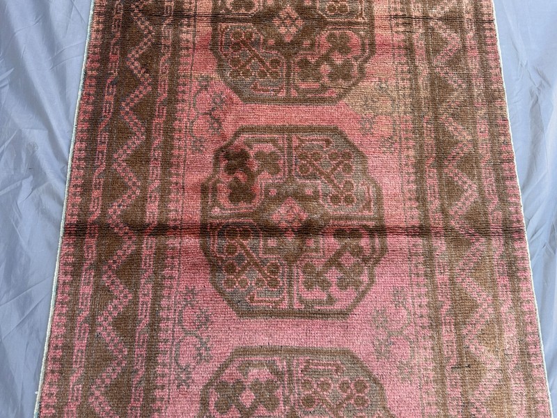 Vintage Turkmen Rug Terracotta Faded Geometric Wool Oriental Kitchen Area Rug gallery