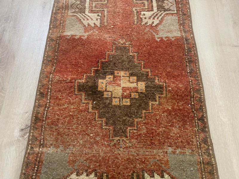 Vintage Turkish Small Wool Rug, Bohemian Oushak Doormat, 1.6 x 3.1 ft gallery