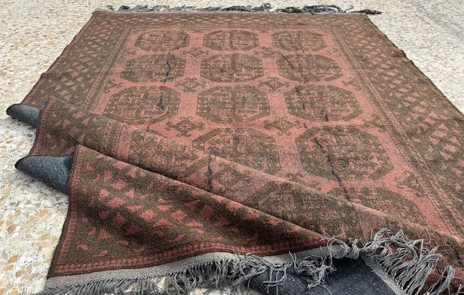 Pink Terracotta Antique Afghan Area Rug 6x9 Faded Neutral Turkmen Nomadic Carpet gallery