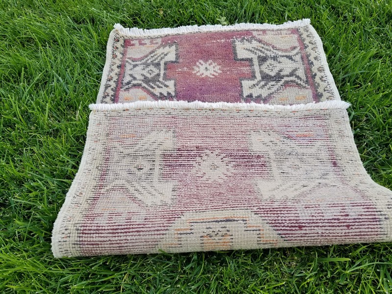 Bohemian Antique 1900-1930's Wool Pile Vegy Dye Tribal Rug 1'7''x2'9'' gallery