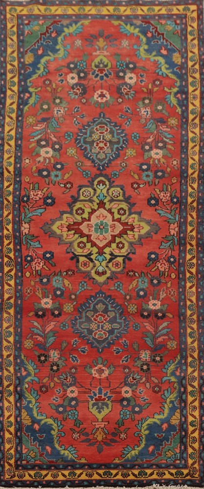 Handmade Floral Traditional 9 ft Runner Rug Vintage Red Wool Hallway Carpet 3x9