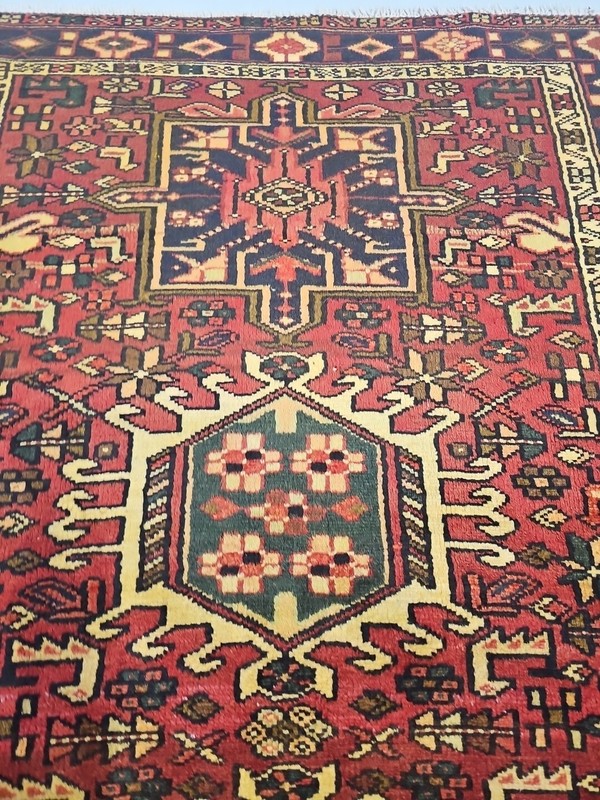 Antique Heriz Karajeh hand-woven wool carpet Oriental carpet 3'6" X 5'3" gallery