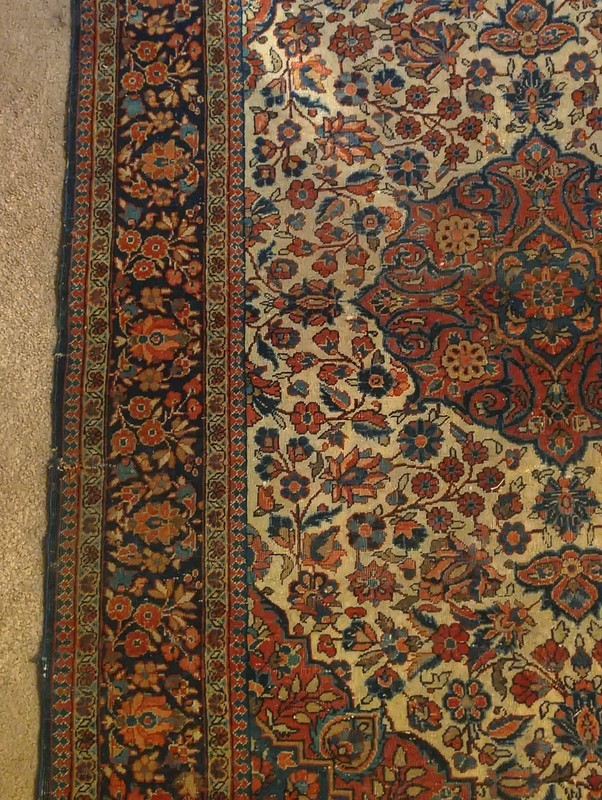 Antique Hand-Knotted Rug 56” x 42” Floral Red Blue Read India Style gallery