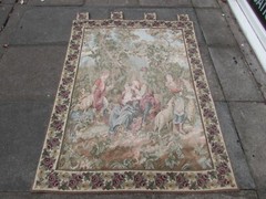 Vintage Machine Made French Design Original Wool Beige Aubusson Tapestry 157X117