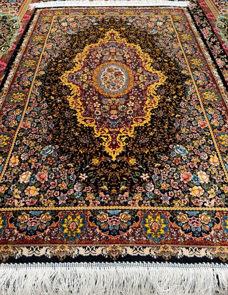 Luxury Silk & Cotton Rug 2.5 X 4 Ft Imperial Garden Medallion Floral 💐